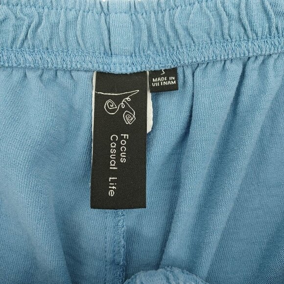 Focus Casual Life Blue Pleated Hem Straight Leg Pant Women's S Relaxed Lagenlook - Picture 5 of 9